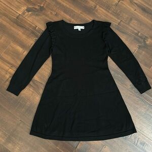 Poppies and Roses girls black knit dress, size M, ruffle det at shoulder, EUC!